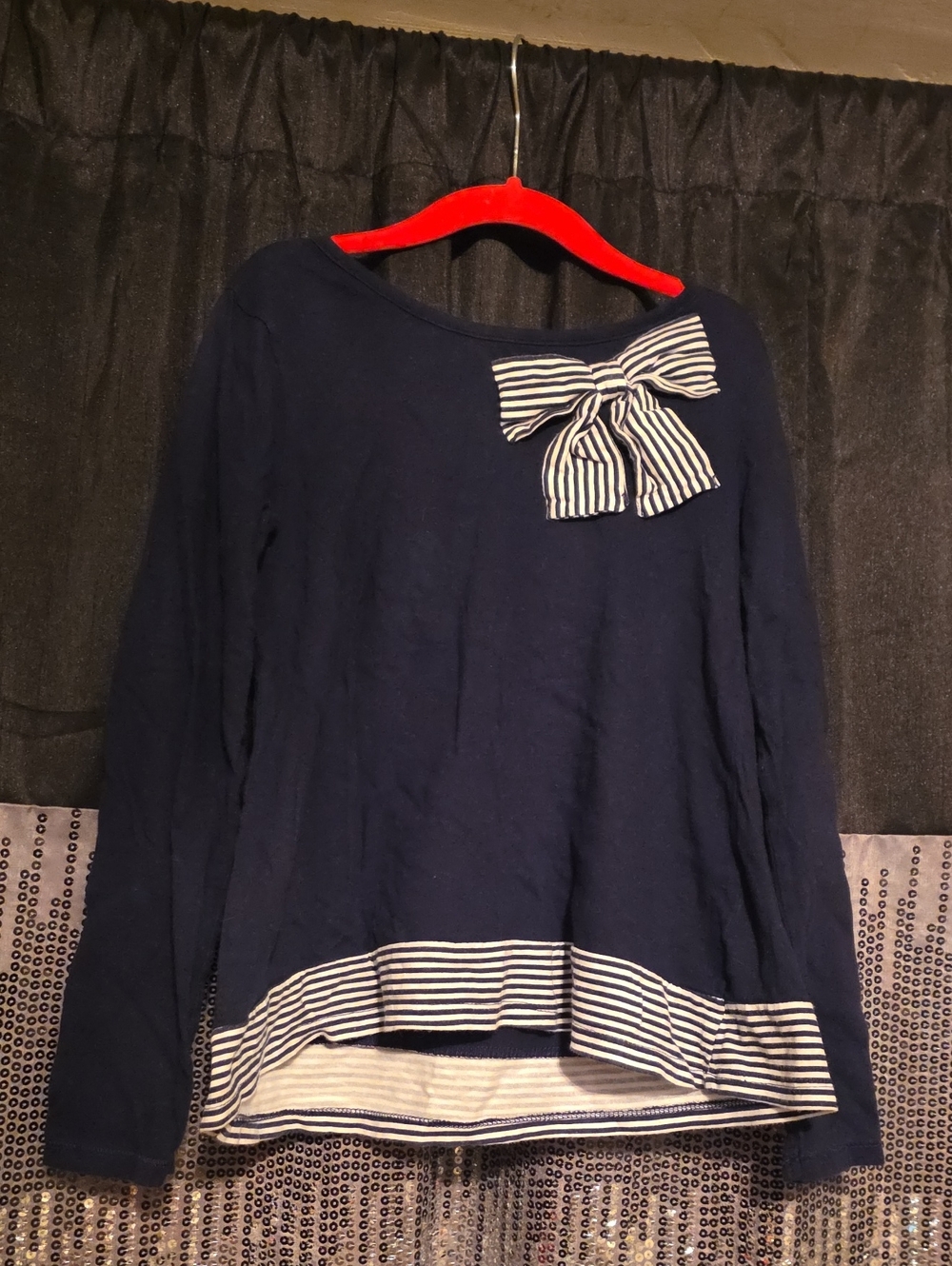 Old Navy Navy Long-Sleeve Top with Striped Bow and Hem